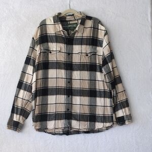 Black, Tan and Cream Plaid Flannel Men's Button Shirt Size XXL - American Eagle
